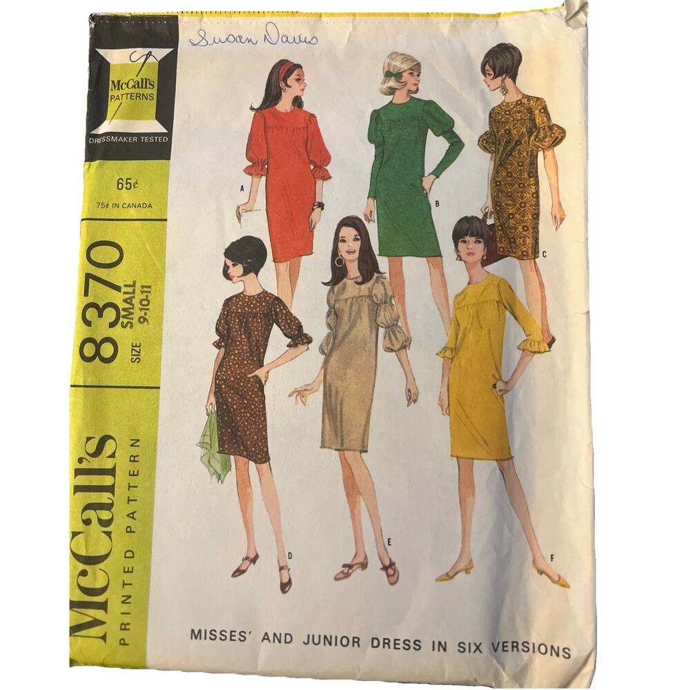 1966 Vintage MCCALL'S 8370 Sheath Dress 6 Styles Size Small 9-10-11 Uncut - Picture 3 of 3